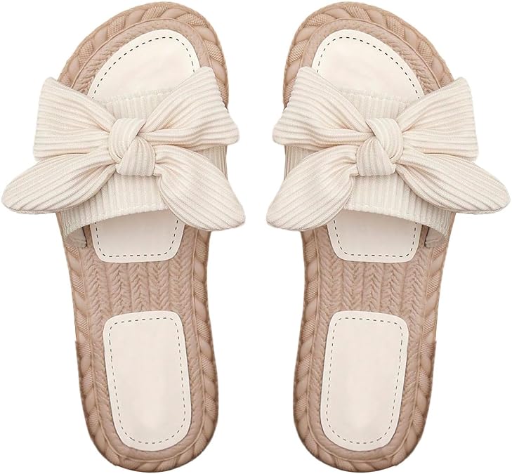 GORGLITTER Women's Bow Flat Sandals Open Toe Slip On Slide Slipper Shoes