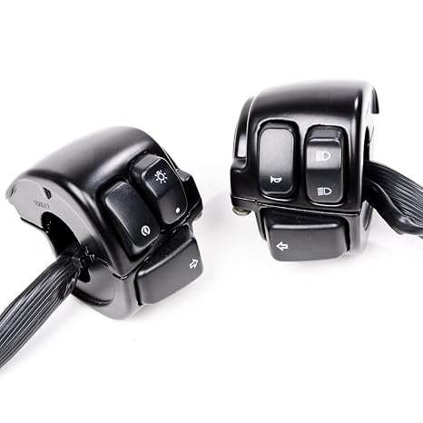 amopacorp 2pcs Motorcycle 1 inch Handlebar Headlight Horn Turn Signal Light Switch and Wiring Harness Compatible with Harley Models (Black)