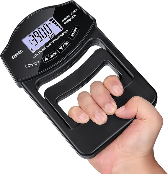 Grip Strength Tester, Auligi 396Lbs/180kg Digital Hand Dynamometer Grip Strength Meter USB Rechargeable Bright LCD Screen Hand Grip Dynamometer for Sport, Home, School, Clinic Use
