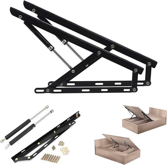 Hydraulic Bed Lift Mechanisms Heavy Duty Hinge Set for Sofa Bed Storage, Space Saving DIY Project Hardware, 1 Pair Bed Frame Lift Mechanism