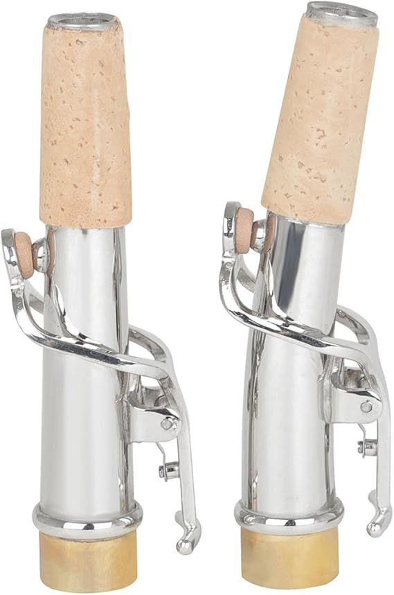2 Pcs Brass Sax Necks Replacement, Soprano Saxophone Straight & Curved Neck, Silver, B Flat, Brass