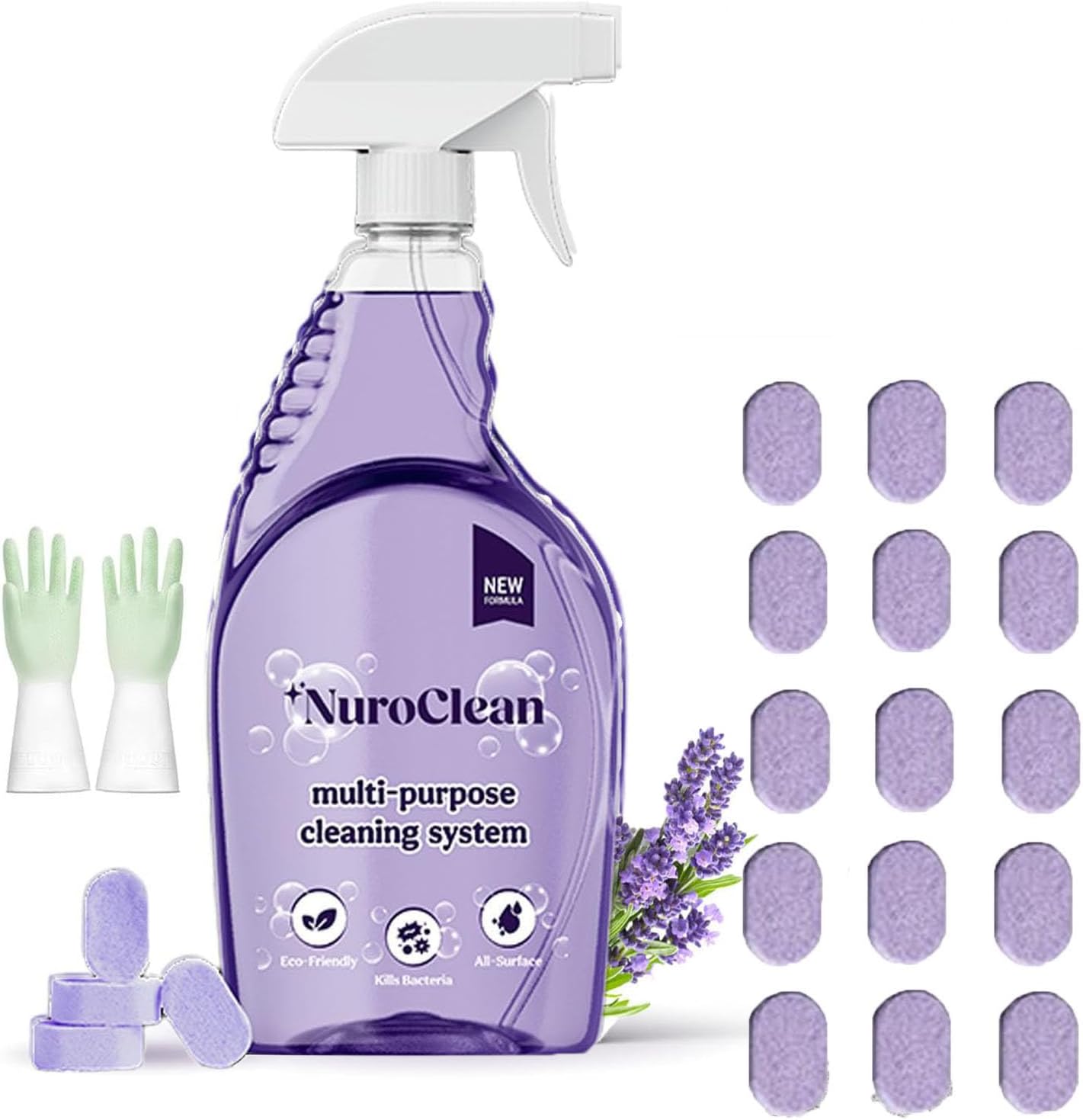 Nuroclean Spray, Nuroclean, Nuroclean Tablets, Nuro Clean Spray, The All-in-One Solution for Every Stain, Multi Purpose Cleaning System 1, 15Pcs