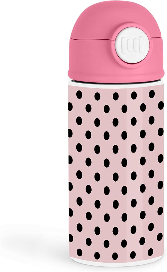 Sweet Kids 12oz Kids Pink Bottle Pink tumbler with black polka dots School Lunch, Playdates