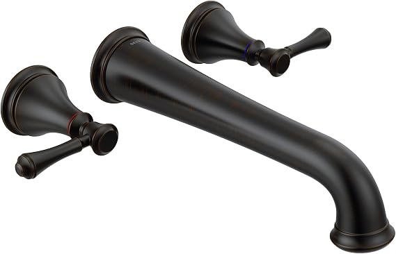 Delta Wall Mount Bathroom Faucet 3 Hole, Oil Rubbed Bronze Bathroom Sink Faucet for Vanity, Venetian Bronze T5797-RBWL (Valve Not Included)
