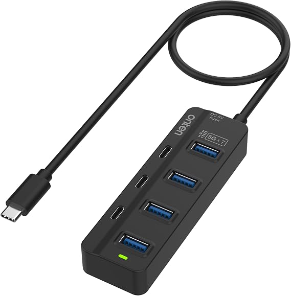 Onten USB C Hub,7 Ports USB Type-C HUB 3.2ft Cable 4*USB3.0 Ports,3*USB-C Ports forThunderbolt 3/4 MacBook Surface Pro and More Type-C Devices