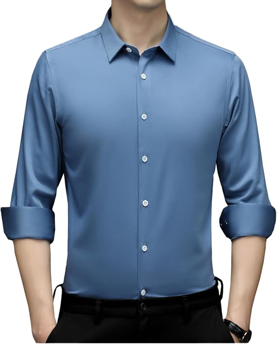 Men's Business Dress Shirts Long Sleeve Mulberry Silk Formal Shirt Wrinkle-Free Casual White Button Down Shirts