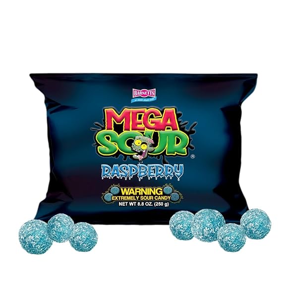 Barnetts Mega Sour Raspberry 250g Sour Candy UK Fizz Balls - Handcrafted in Britain