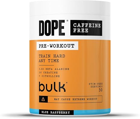 Dope Caffeine-free Pre-Workout Powder Blue Raspberry 510g 30 Servings Stimulant Free 3.2g Beta Alanine 3g Creatine Citrulline AAKG Blend Vitamin B6 Supports Strength Endurance