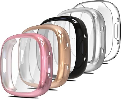Simpeak 5-Pack Screen Protector Compatible with Fitbit Sense 2Versa 4 Smartwatch, Soft TPU Plated Bumper Case Cover Compatible with Fitbit Versa 4Sense 2, ClearBlackSilverRose GoldPink