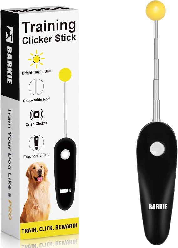 Dog Training Clicker with Target Stick Portable & Retractable Trainer with Comfortable Handle and Bright Target Ball Dog Agility Training Aids, Essential Tools & Equipment for Puppies, Cats & Pets
