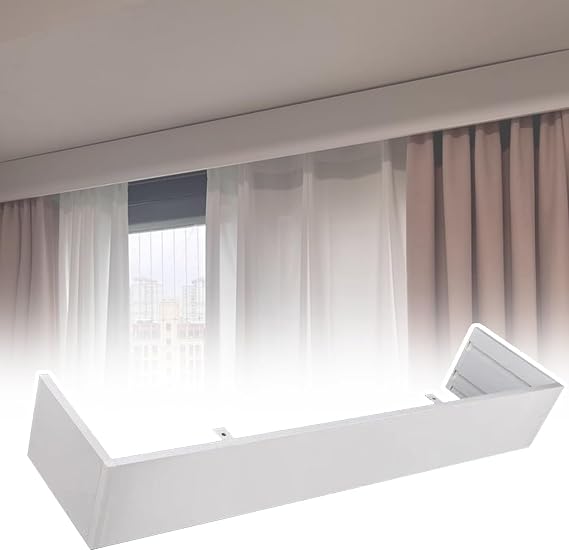 White Curtain Pelmet Box Only, Ceiling Mount Curtains Pelmet Without Track, Decorative Valance Curtain Pelmets Panel, Cuttable Metal Window Cornice Cover(2m (6.6ft))