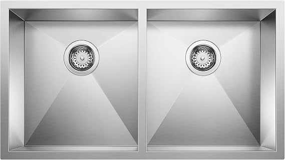 BLANCO 443053 QUATRUS R0 Double Bowl 32" Undermount Kitchen Sink, Stainless Steel