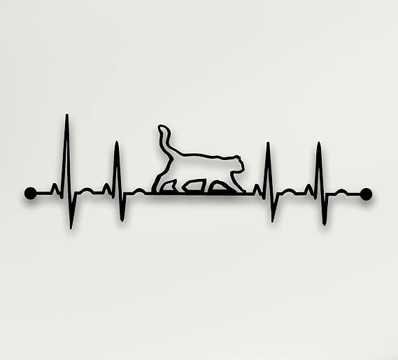DEKADRON Metal Wall Art ECG Cat 3D Wall Silhouette Wall Decor for Home Office Bedroom Living Room Decoration Sculpture