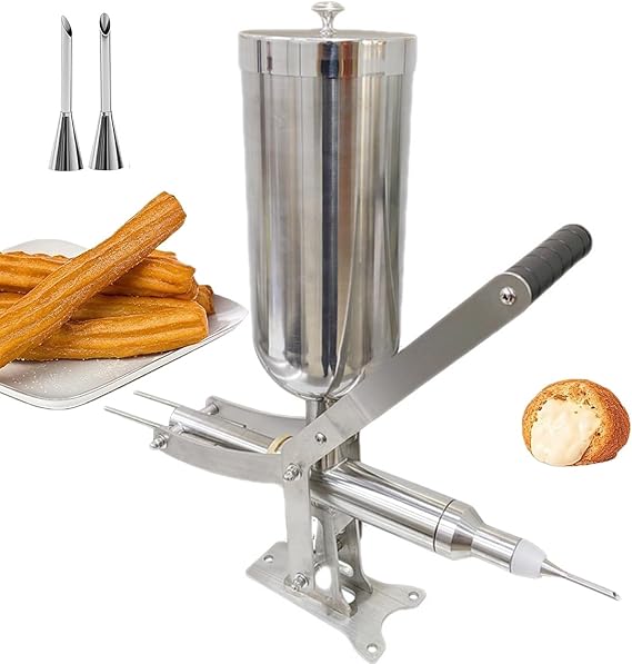 Bu sağlam manuel churros makinesi, 5 litre, ticari kullanım için, paslanmaz çelik hamur presi, donutlar, churross ve krem dolgular için