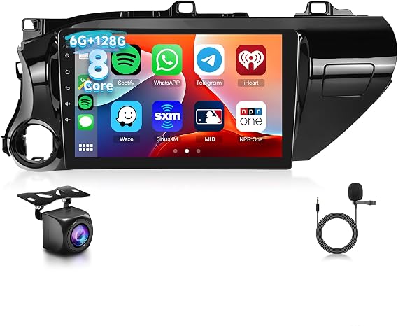 [6G+128G] 8-Core Car Radio for Toyota Hilux 2015-2020 Android Car Stereo with Bluetooth GPS,Hodozzy 10.1 Inch Touch Screen with Wireless Carplay Android Auto,WiFi USB,DSP,FM RDS