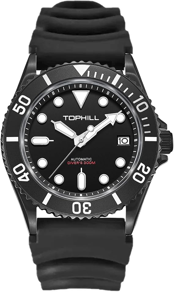 TOPHILL Men's Dive Watch 40mm 30Ba- Men's Mechanical Automatic Watch NH35 Sapphire Crystal Luminous Calendar Diving Watch TD007G, Black-SC, diving watch, diver watch, diving watch
