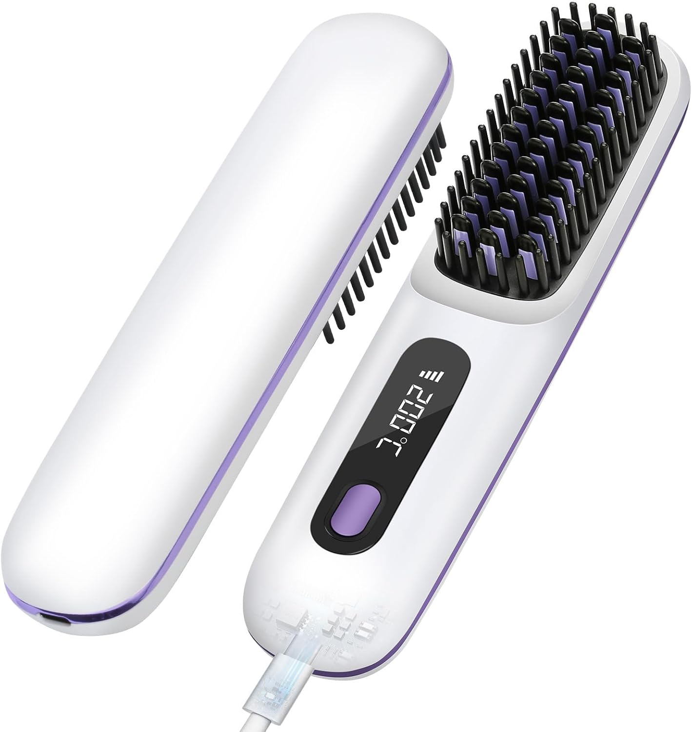 Portable Cordless Hair Straightener Brush with LED Display - Lightweight Mini Negative Ion Hot Comb, USB Rechargeable Travel Essential Gift for Women, Anti-Scald Protection