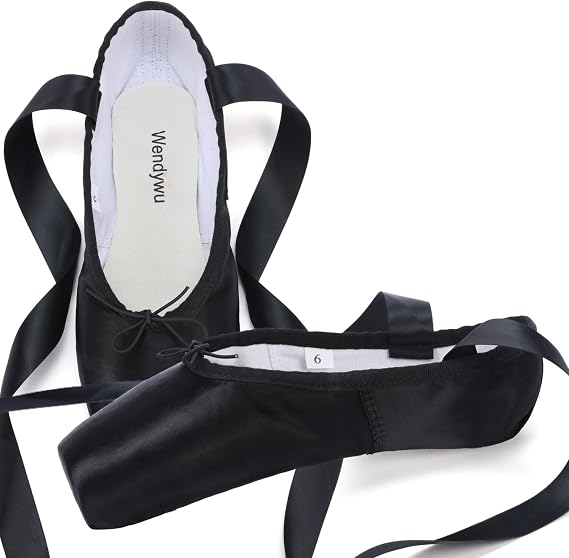 WENDYWU Professional Ballet Pointe Shoe for Kids Girl and Ladies Pink PU Soled Ballet Pointe Dance Shoes with Toe Pads