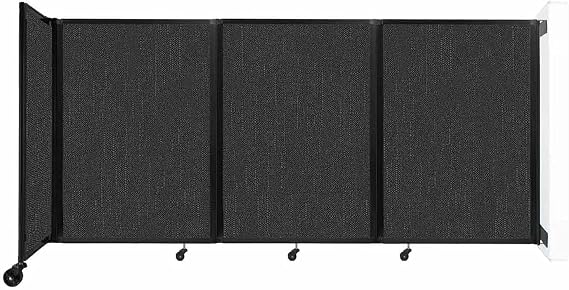Wall-Mounted Folding Room Divider 360 | Adjustable Widths | Locking Wheels | Room Separator | Up to 8'6" Wide x 4' Tall Black Fabric Panels