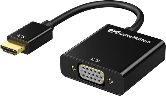 Cable Matters HDMI to VGA Adapter, VGA to HDMI Converter, Black | Unidirectional, 1080p VGA, HDMI Source to VGA Display, Compact Adapter