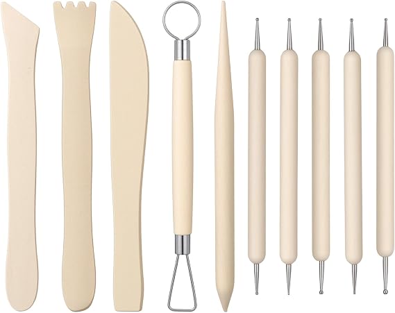SHENLIU 10 PCS Polymer Clay Tools Set, Clay Modelling Tools, Clay Sculpting Tool, Wooden Dotting Tool for Adults Beginners DIY Art Crafts