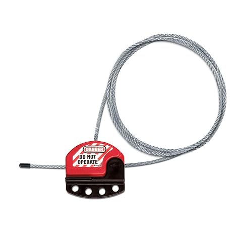 Master Lock S806 Adjustable Lockout Tagout Steel Cable, 5/32" Diameter, Black/Red