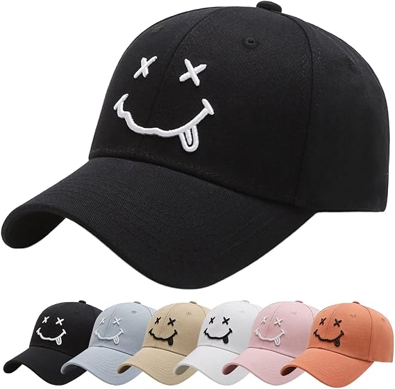 Baynetin Baseball Cap Classic Cotton Embroidery Baseball Caps Embroidered Smile Adjustable Sun Protection Baseball Cap for Men Women Sporty Outdoor Caps Hats