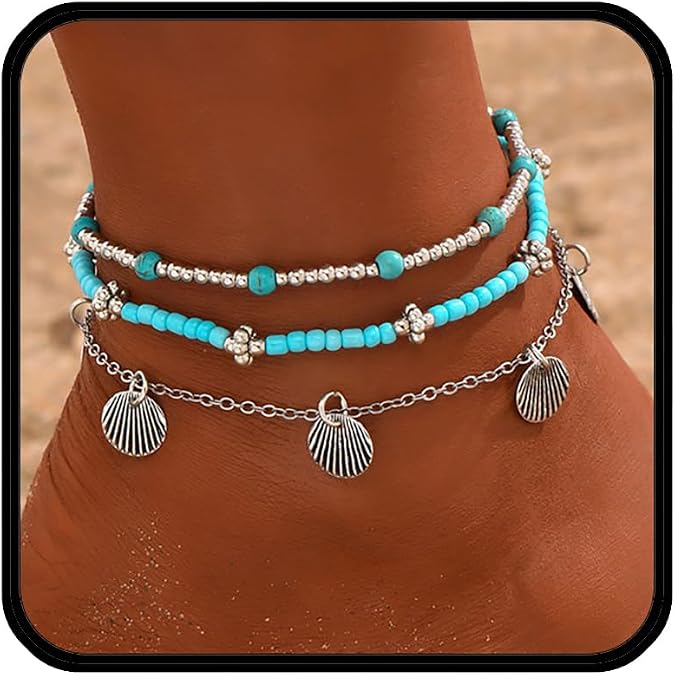 Stack Anklets Ankle Bracelets for Women Adjustable Waterproof Beach Jewelry Set Boho Gold Seashell Bead Surf Foot Chain Summer Gifts