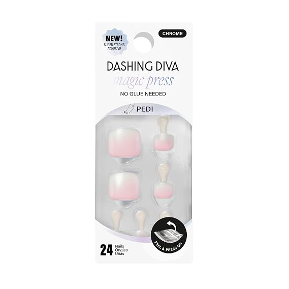Dashing Diva Magic Press Pedicure Set - Cupids Bow - Press On Nails - Long Lasting Gel - Lasts Up to 10 Days - Summer Gel Set - 4-Piece Pedicure Kit with 24 Nails