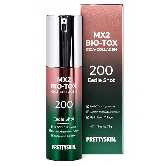 PRETTYSKIN MX2 BIO-TOX Eedle Shot 200 Facial Serum with Hydrolyzed Sponge, Cica, Collagen & Hyaluronic Acid | Lightweight Hydrating Face Serum for Smoother-Looking Skin | 1.16 fl oz (Eedle Shot CiCa)