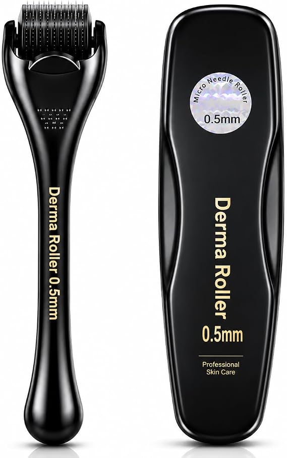 Derma Roller 0.5mm, Microneedling Roller for Face, Body & Scalp, Derma Roller for Hair Growth, Beard Roller for Beard Growth, 540 Titanium Needle Micro Needling Roller for Men & Women, Home Use