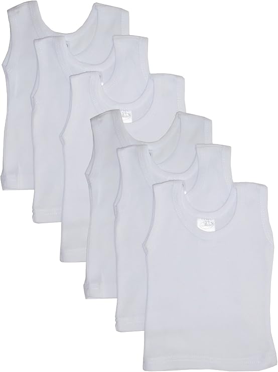 Bambini 0346 M Rib Knit White Sleeveless Tank Top Shirt, Medium - Pack of 6