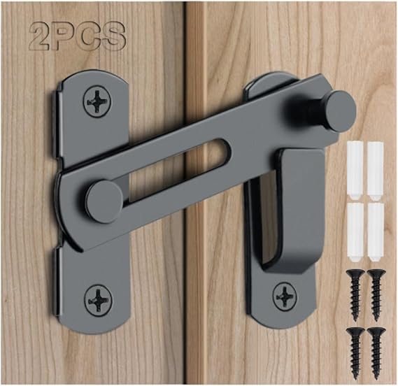 2PCS Barn Door Lock, 180 Degree Flip Sliding Barn Door Latches, Black