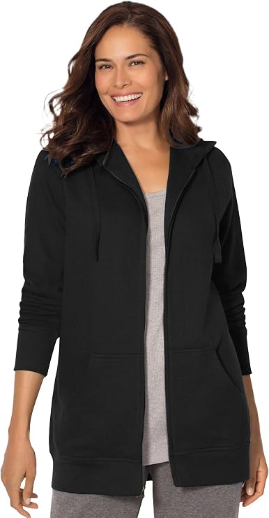 Woman Within Better Fleece Zip-Front Hoodie Long Oversized Sweatshirt | Women's Plus Size