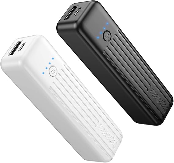 Miady 2-Pack Small Portable Charger 5000mAh Power Bank Travel Battery Pack | Dual USBPocket SizeLightweightfor BackpackCompatible with iPhone Android etc18.5WhFlight-SafeUltra-CompactBlack+White