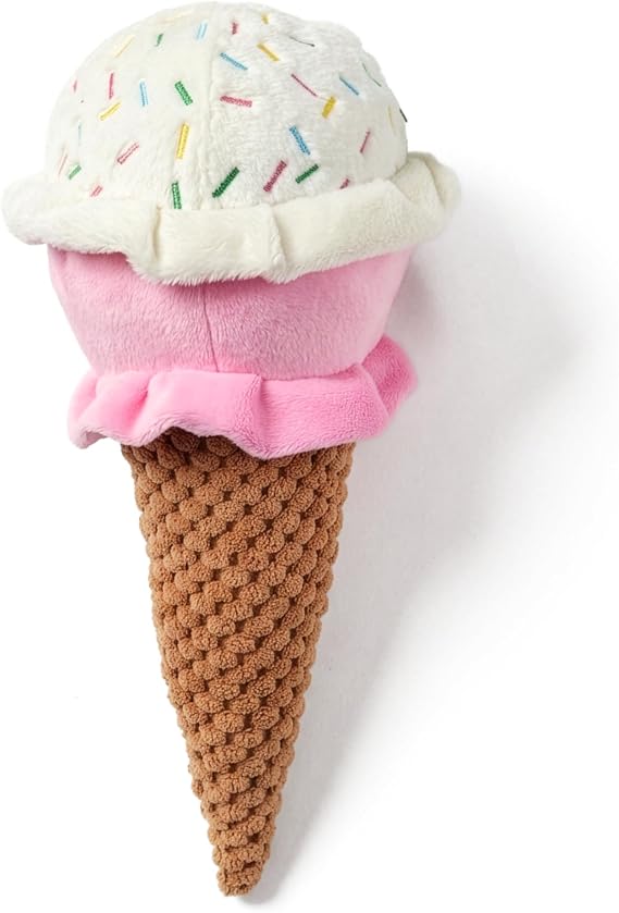 Petlou Durable Plush Dogs Squeak Toys. 10-Inch Ice Cream
