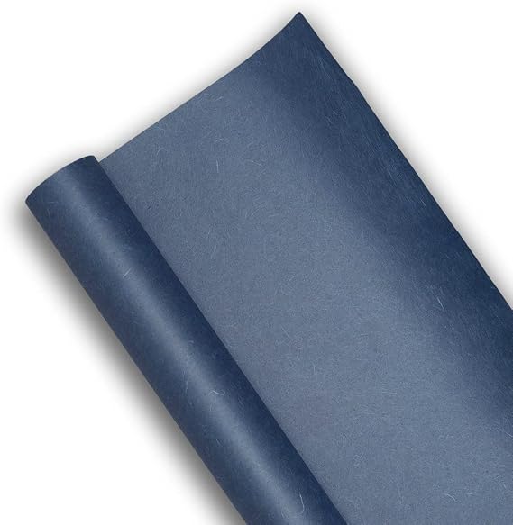 O-Bang Ji, Colered Hanji Paper Roll, Natural Fiber Unyong Texture / 45gsm, 21.3" x 590" / Korean Traditional Mulberry Paper (Dark Blue)
