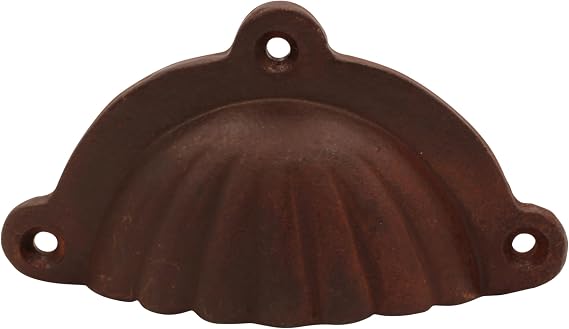 RCH Hardware Rust Finish Wrought Iron Decorative Drawer Pull Shell Cup, Rustic Country Style Matching Screws Included