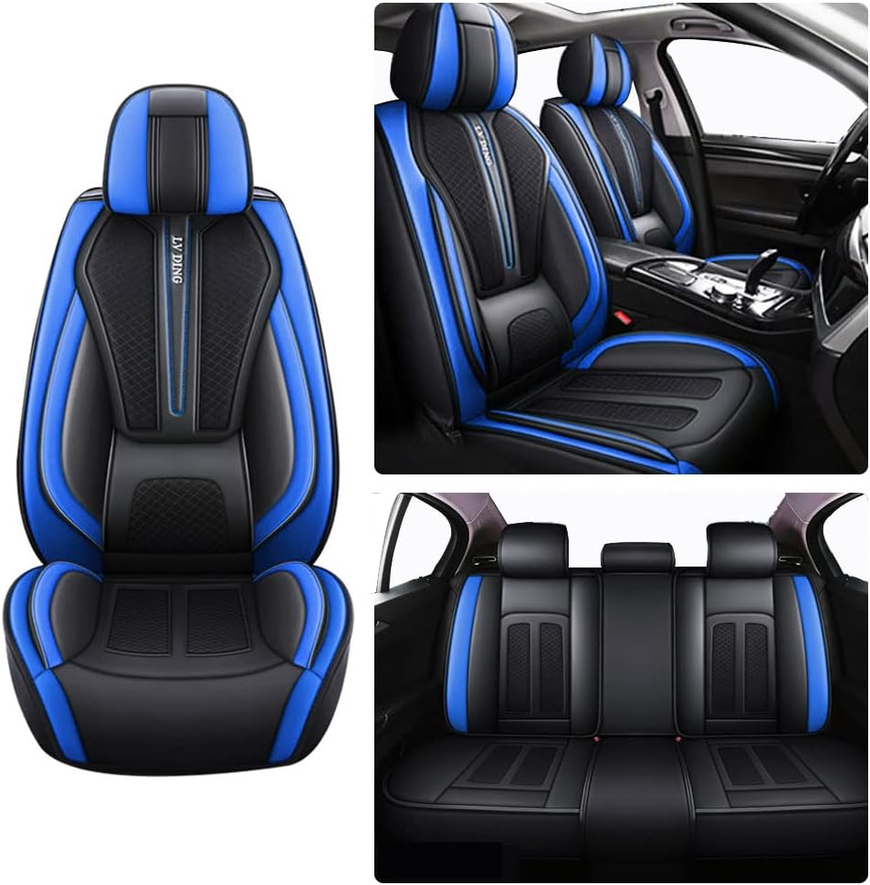 Car Seat Cover Compatible with Peugeot 206 CC SW Full Coverage Breathable and Waterproof Car Seat Cushion Full Set of Car Interior Accessories Black Blue Full SetMH97