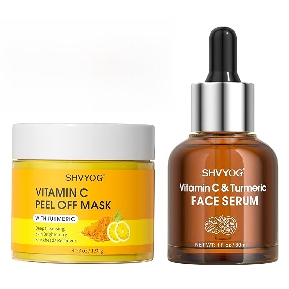 SHVYOG Vitamin C Turmeric Peel Off Face Mask 4.23 Oz+itamin C Face Serum with Turmeric 1 Fl Oz