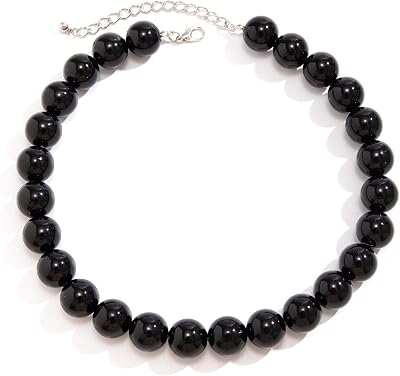 Chunky Red Beaded Necklace for Women Adjustable 16MM Acrylic Bead Choker Necklace Big Colorful Beaded Black Necklaces Large Red Pearl Statement Necklaces Jewelry Accessories