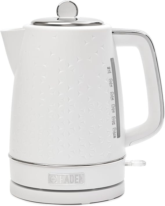 HADEN Starbeck Cordless Electric Kettle with Auto Shut-Off, 1.7 Liter, White & Chrome - Fast Boiling Water Heater for Tea and Coffee with 360-Degree Base and Boil-Dry Protection