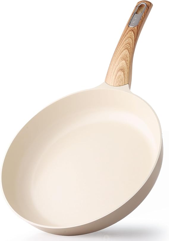SENSARTE 8inch Ceramic Nonstick Frying Pan Paella Pan, Taupe