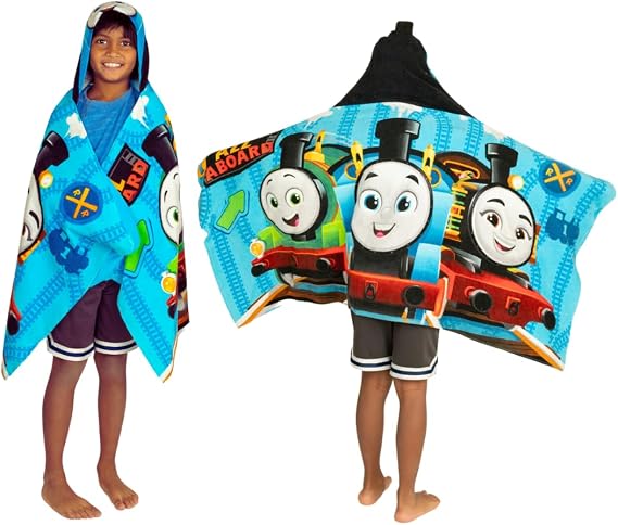 Thomas & Friends Kids Super Soft Bath/Pool/Beach Soft Cotton Terry Hooded Towel Wrap, 24 in x 50 in, (100% Officially Licensed Product) By Franco