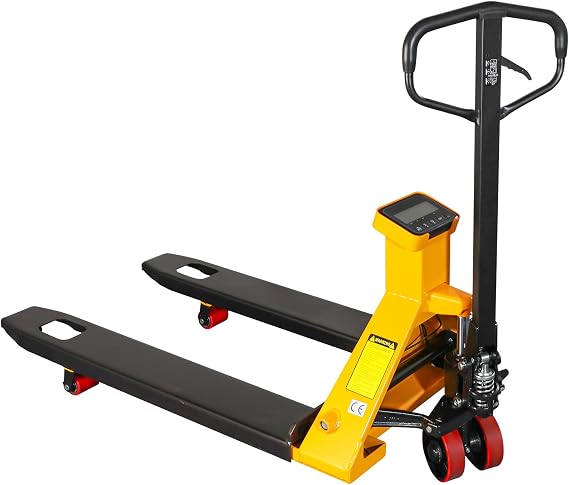Scale Pallet Jack Trucks, 27.7"W x 45"L Forks, 5500Lbs Capacity | Hydraulic Manual Pallet Jack Lift with Lb/Kg Switchable Electronic Scale for Industrial Warehouse, Factory, Supermarket