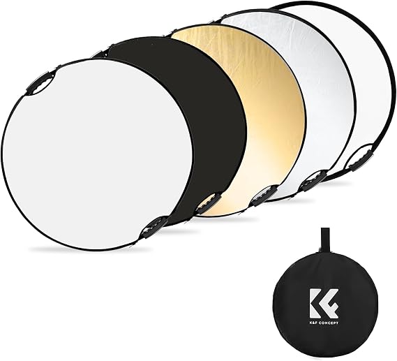 K&F CONCEPT 5-in-1 Light Reflector, 32"/80cm with Handle Grip & Bag