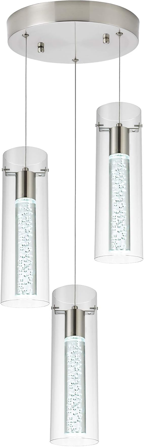 Kitchen Lighting Pendant Fixtures 3-Light LED Pendant Ceiling Fixture Brushed Nickel Bubble Cylinder Pendant Light with Adjustable Length for Kitchen Island Dinning Room Bedroom