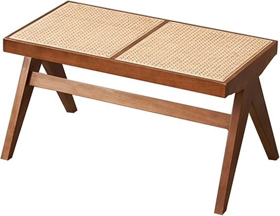Wood Rattan Entryway Dining Bench Seat Wooden Indoor End of Bed Bench for Bedroom Farmhouse Narrow Bench with Rattan Woven Top for Living Room Dining Room Hallway(Walnut Color,86cm/34in)