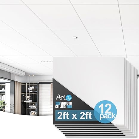 Art3d 12-Pack Smooth Drop Ceiling Tiles, No Sag and Breakage, White
