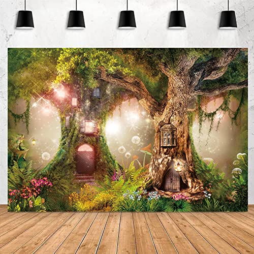 Spring Fairytale Forest Backdrop 8x6ft Jungle Enchanted Forest Photography Background for Baby Shower Kids Magic Garden Fairy Tale Birthday Party Decoration Portrait Photoshoot Studio Props